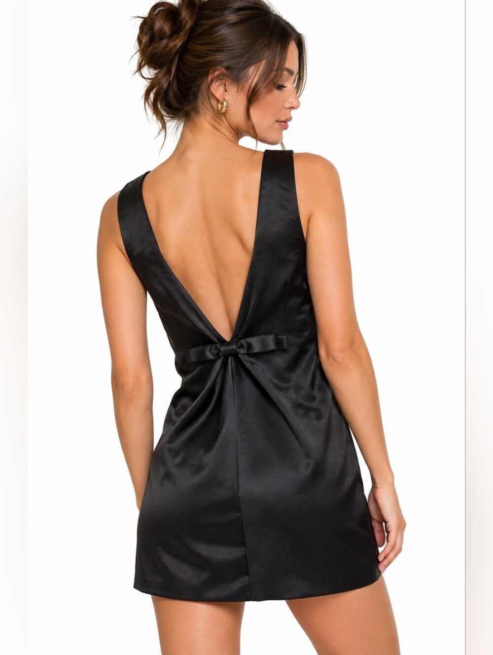 NWT Abercrombie & Fitch Black Satin Bow Back Mini Dress XXS